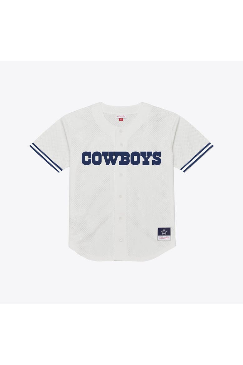 Men's Mitchell & Ness  White Dallas Cowboys Monochrome Mesh Full-Button Fashion Jersey, Main, color, White
