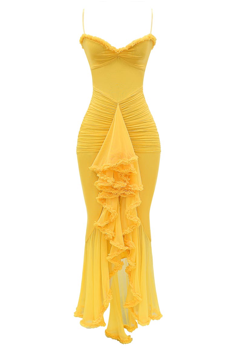 Gabbi Ruffle Mesh High-Low Cocktail Dress, Alternate, color, YELLOW