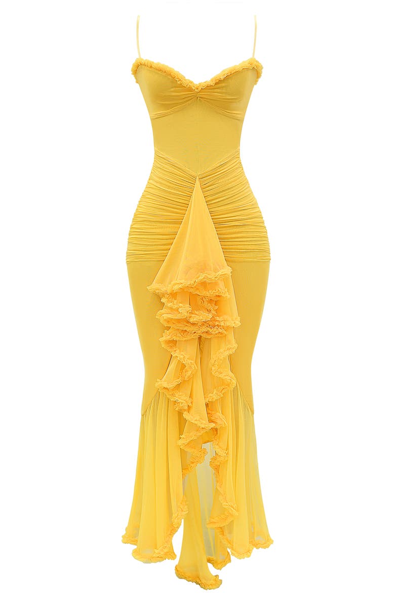 Gabbi Ruffle Mesh High-Low Cocktail Dress