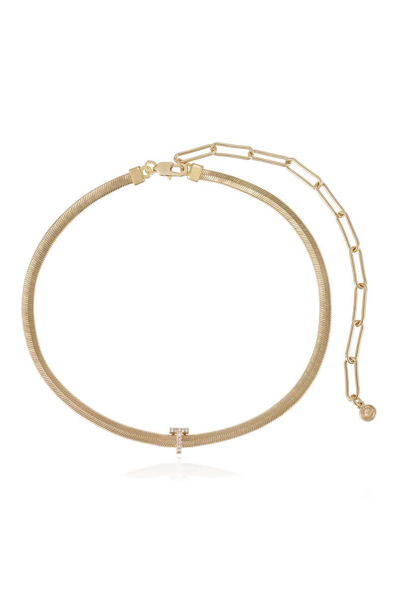 Pavé Cubic Zirconia Initial Charm Necklace, Main, color, GOLD - T