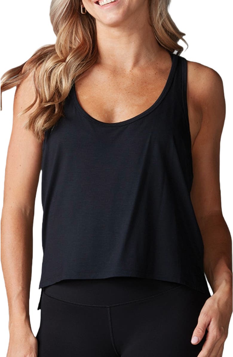 Tavi Crop Racerbank Tank, Main, color, Ebony