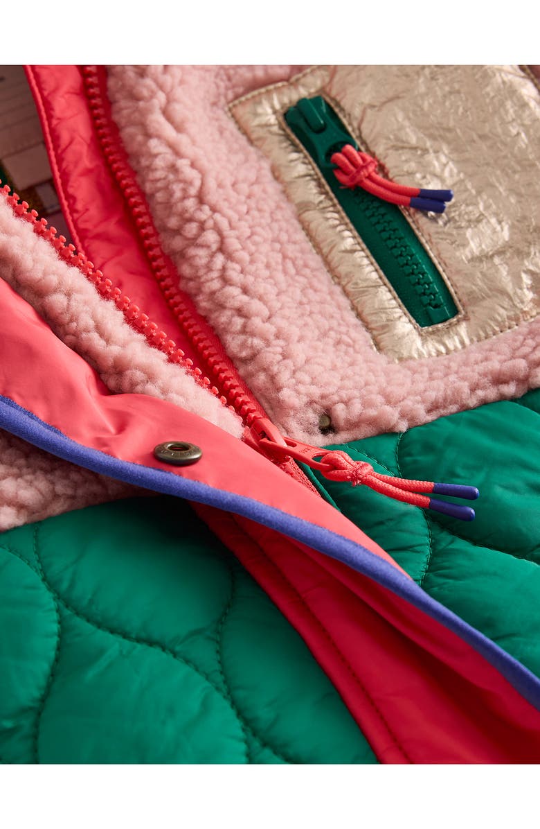 Mini Boden Kids' Colorblock Mixed Media Longline Coat, Alternate, color, 