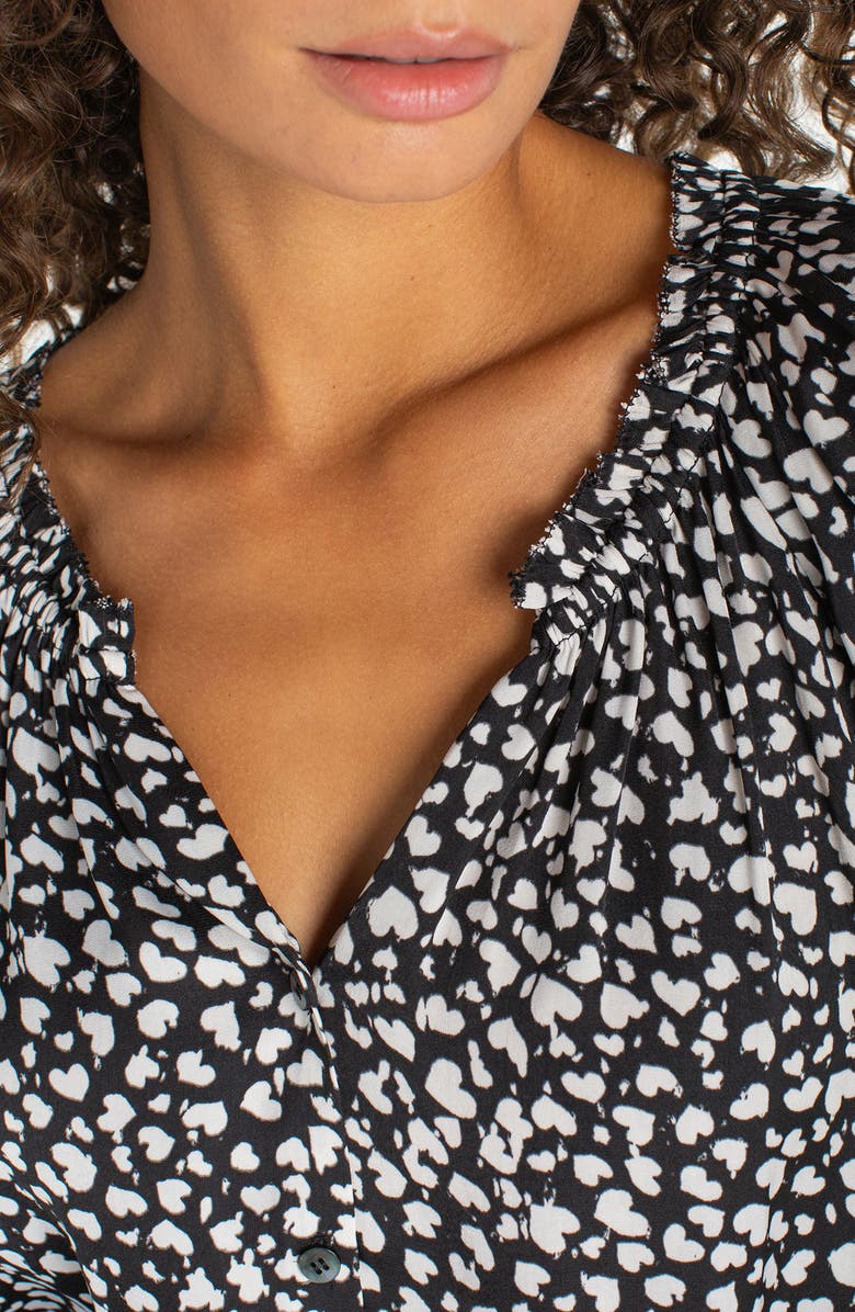 Liverpool Los Angeles Front Button Top, Alternate, color, Black/ Cream Hearts