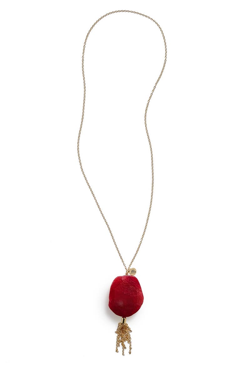 Agate Tassel Pendant Necklace, Main, color, PINK