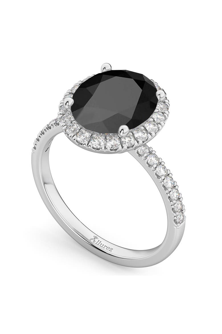 Oval Cut Halo Black Onyx & Diamond Engagement Ring 14K, Alternate, color, 2.91ct/White Gold