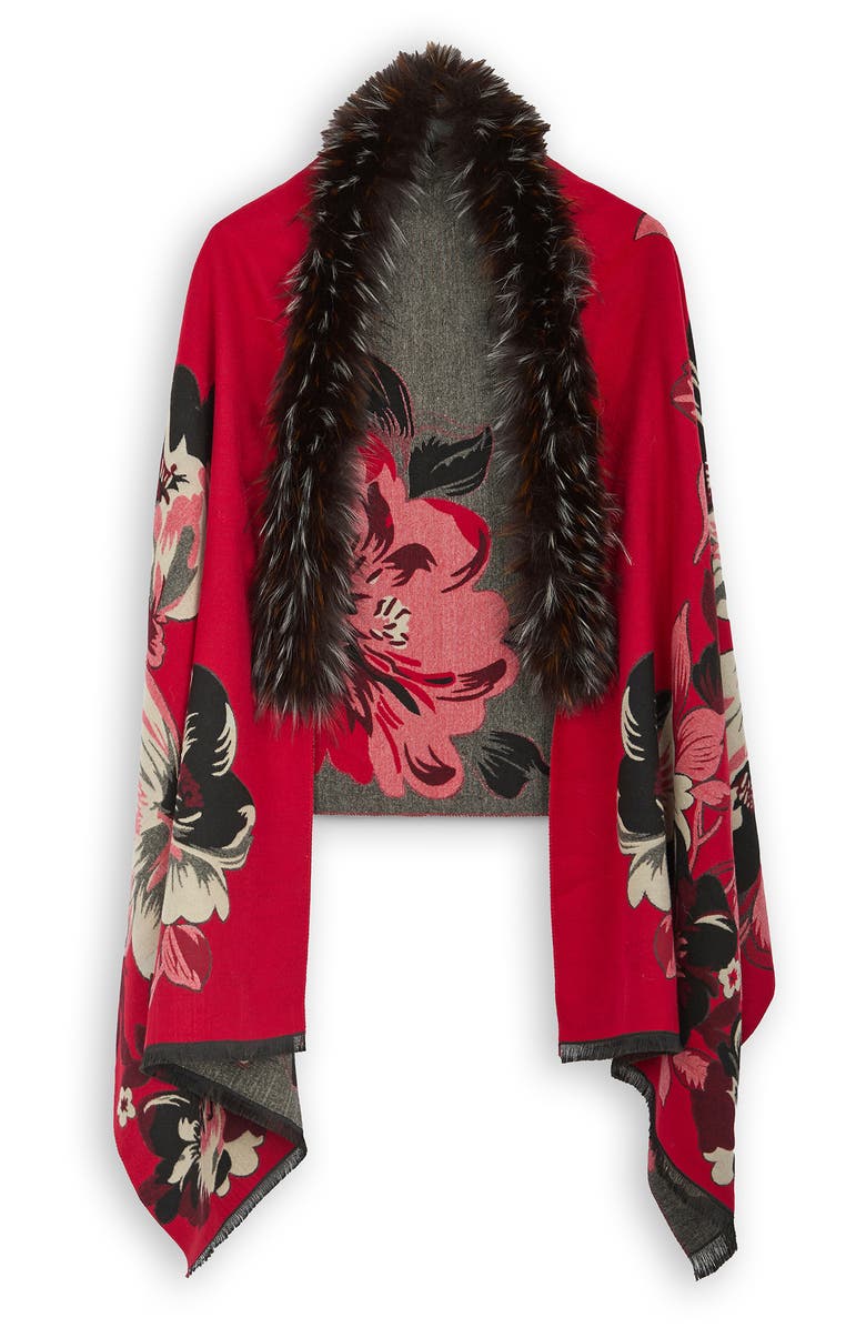 SAACHI Floral Faux Fur Trim Scarf, Alternate, color,