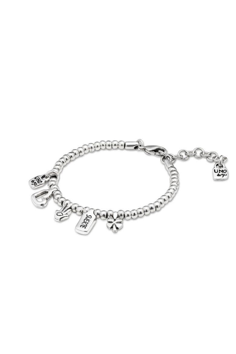 Sterling Silver-Plated Beaded Bracelet with Charms, Alternate, color, Silver