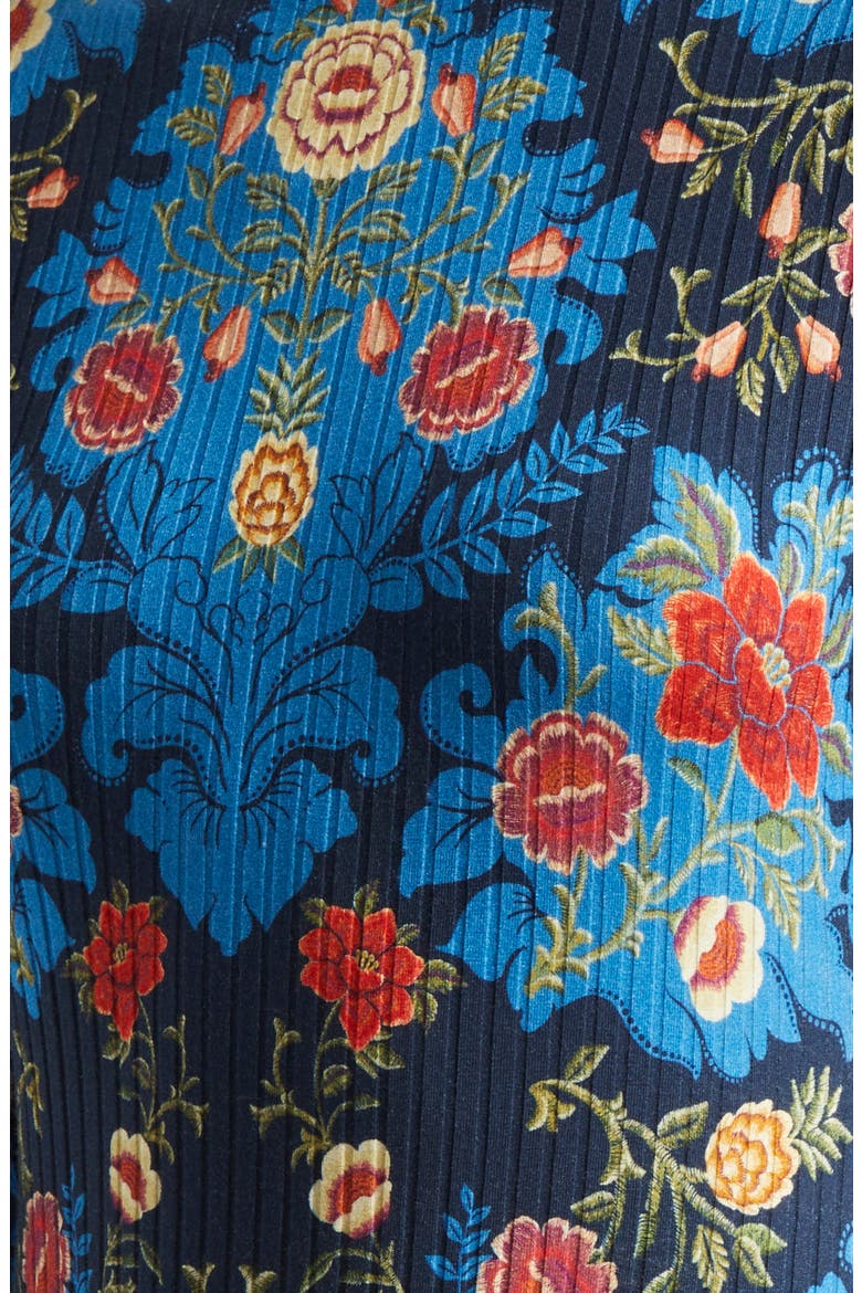 Arabesque Floral Mock Neck Cotton Rib Bodysuit, Alternate, color, ARABESQUE FLORAL BLUE