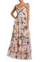 Ruffle Sleeveless Chiffon Tiered Floral Print Gown