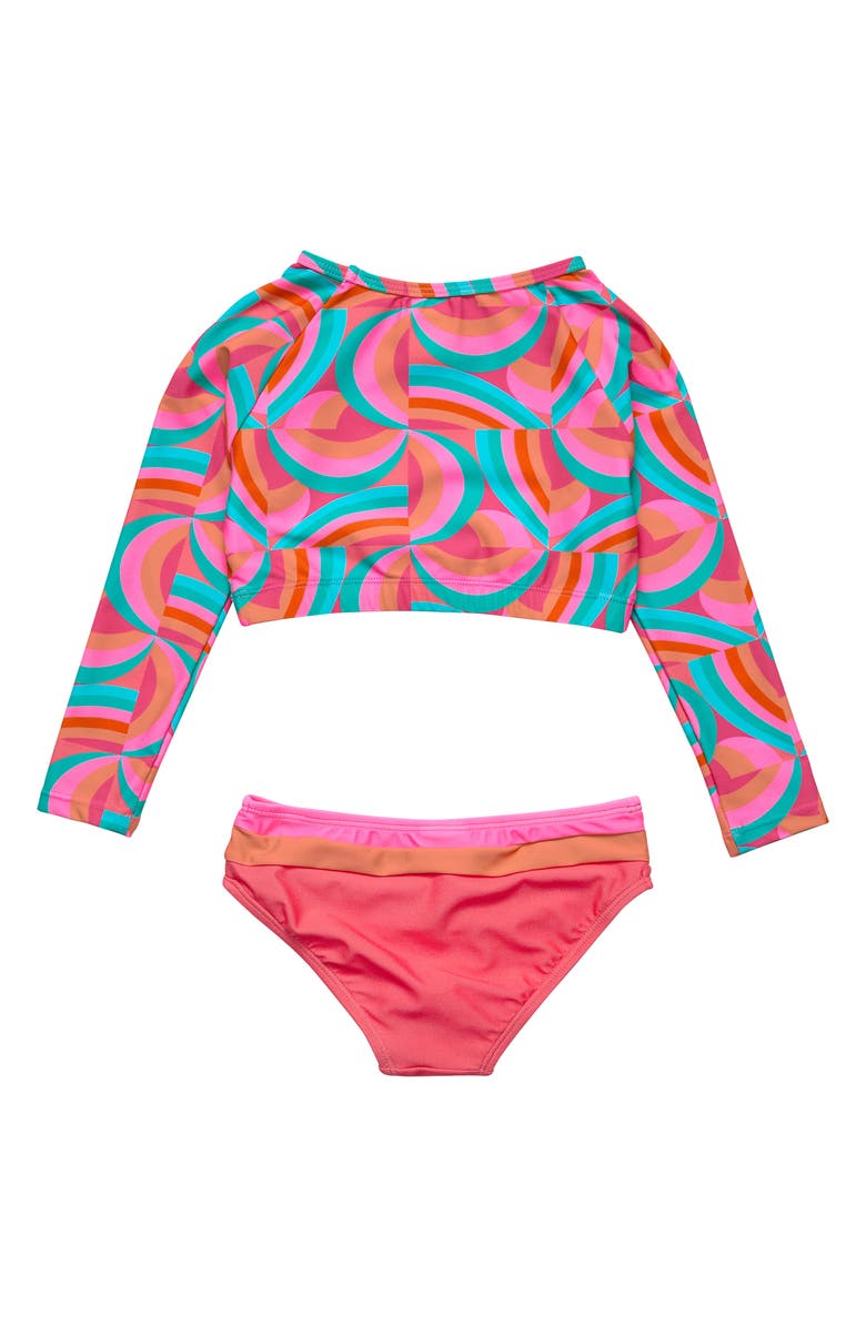 Snapper Rock Kids' Geo Melon Crop Two-Piece Rashguard Swimsuit, Alternate, color, 