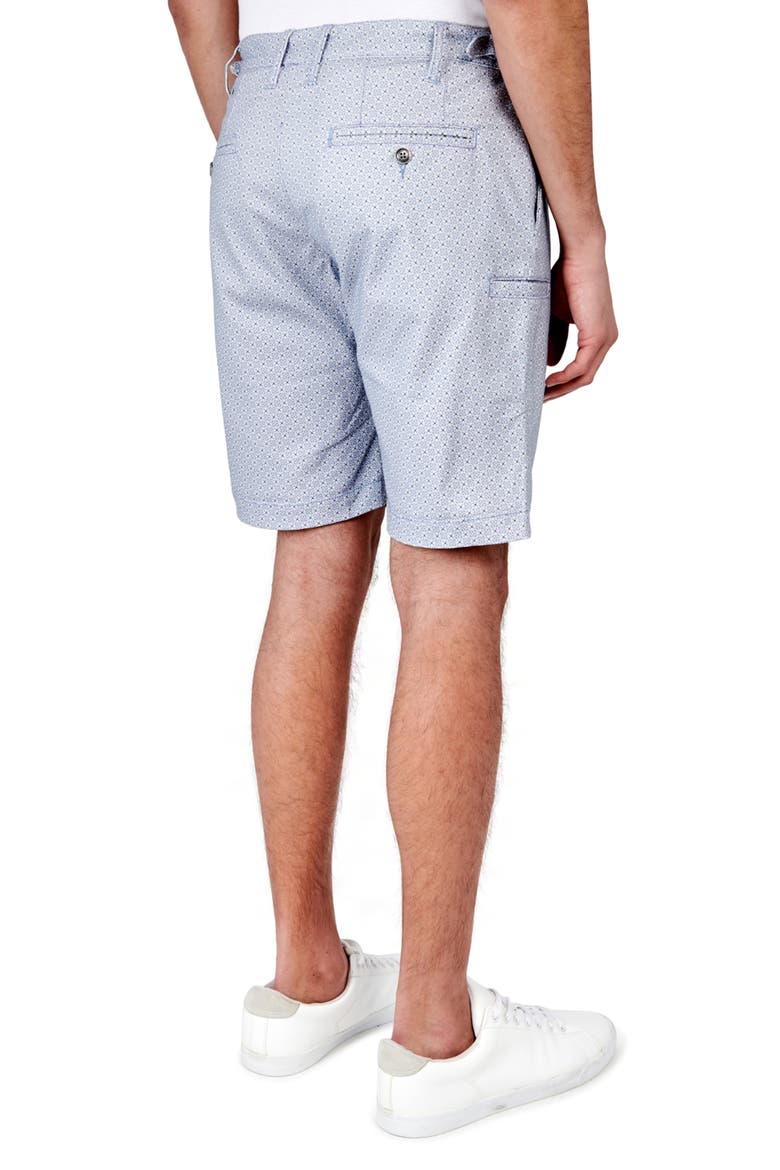 Slim Fit Garnet Medallion Print Flat Front Shorts, Alternate, color, BLUE