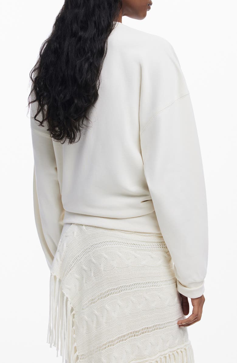 Desigual Mixed Stitch Fringe Sweatshirt, Alternate, color, Ivory