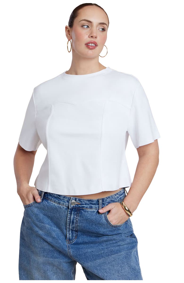 ELOQUII Bustier Seam Detail Tee, Main, color, Optic White