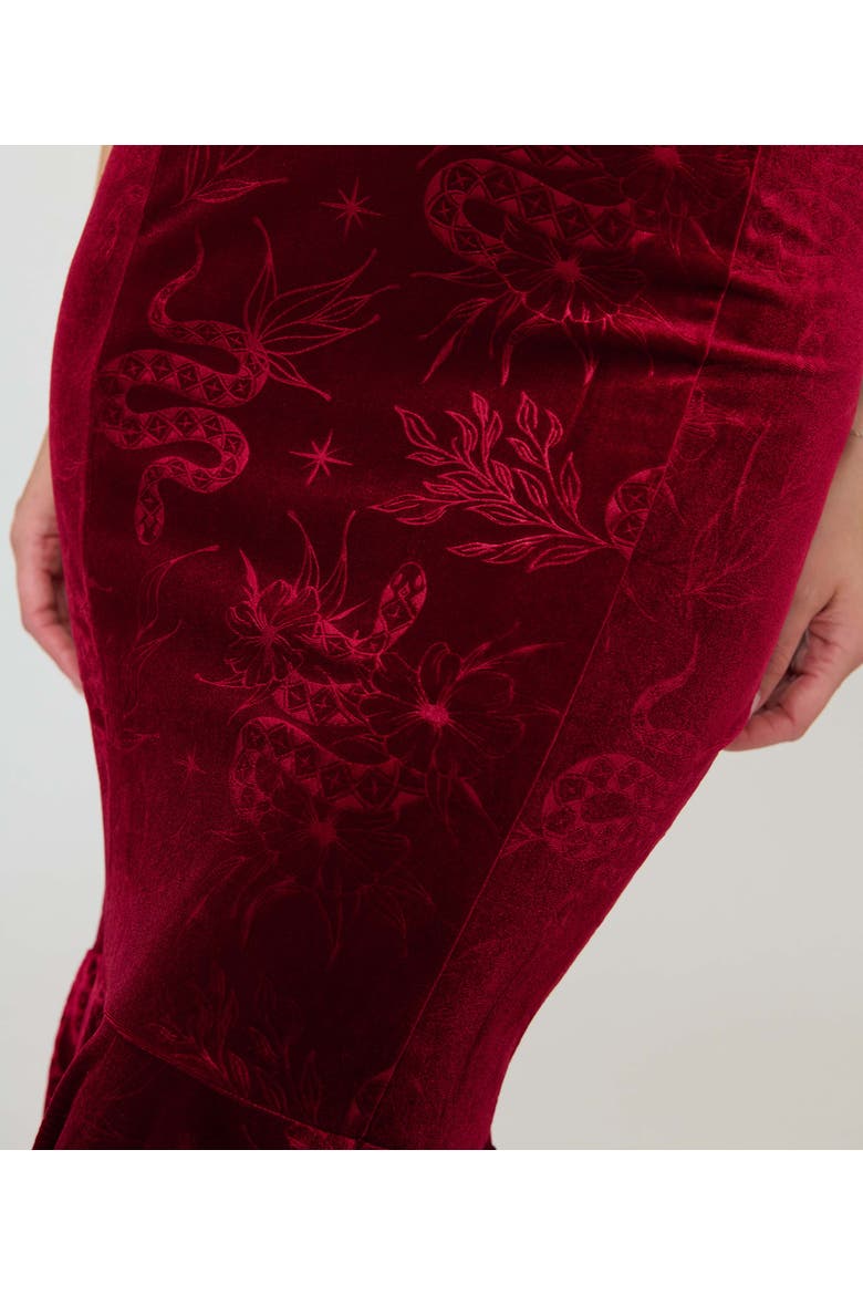 Penelope Wiggle Dress, Alternate, color, Burgundy Velvet w/ Snake Print