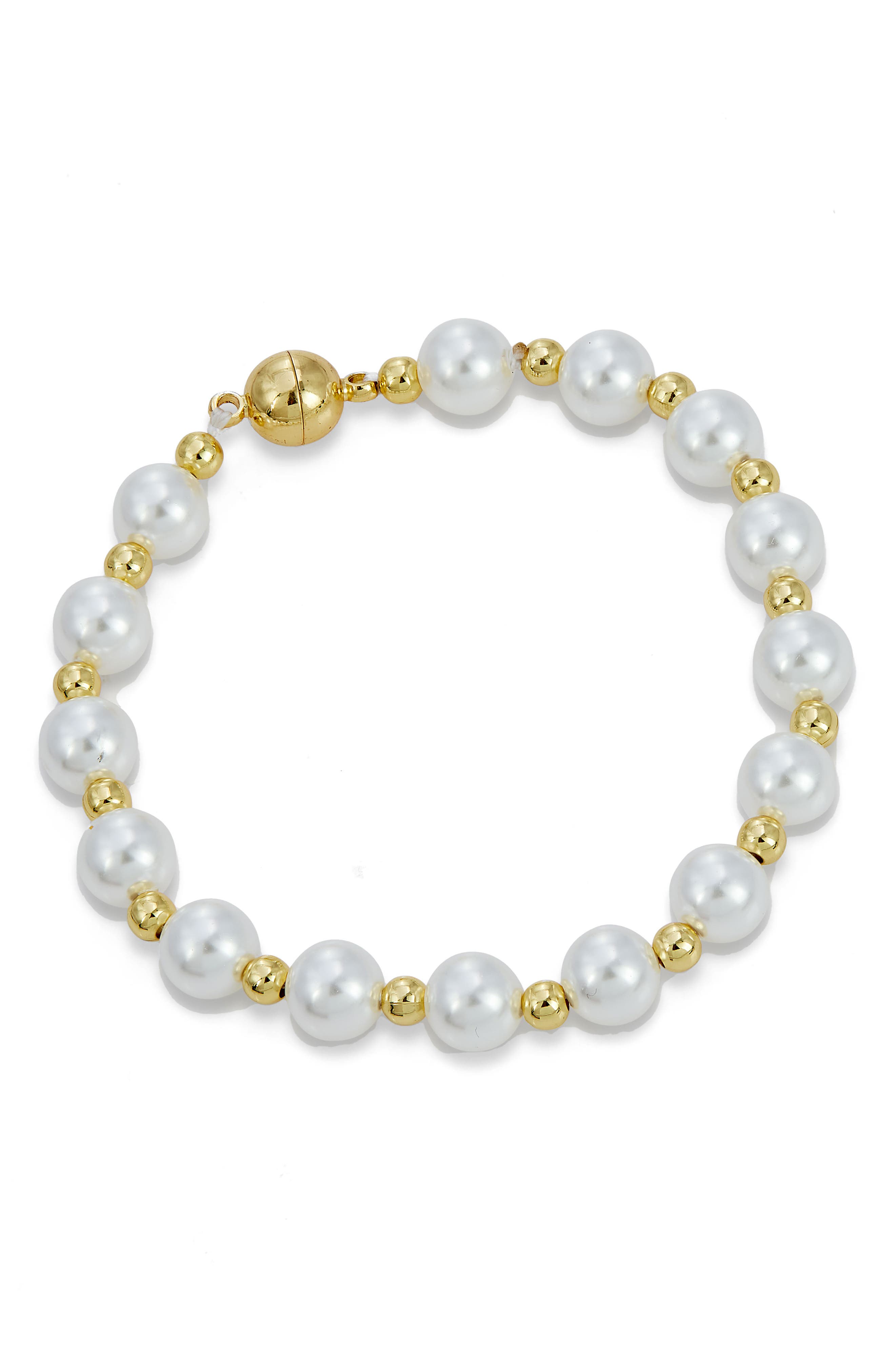 SAVVY CIE JEWELS Faux Pearl Beaded Station Magnetic Bracelet