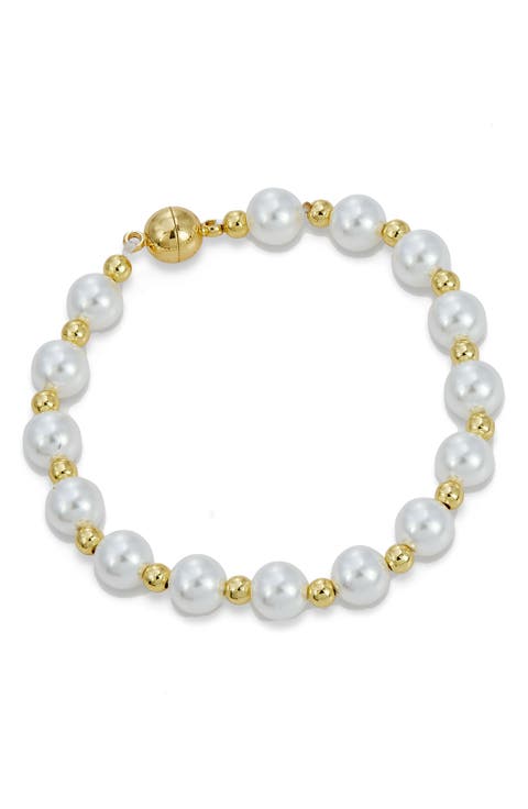 Faux Pearl Beaded Station Magnetic Bracelet