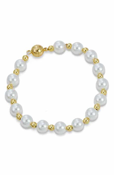 SAVVY CIE JEWELS Faux Pearl Beaded Station Magnetic Bracelet