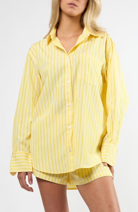 Seaside Stripe Cotton Blend Button-Up Shirt