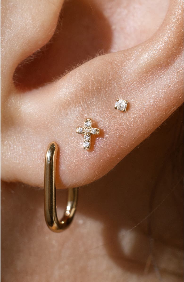 MADE BY MARY 14k Diamond Prong-Set Stud Earring (Flat Back) - Single, Alternate, color, 