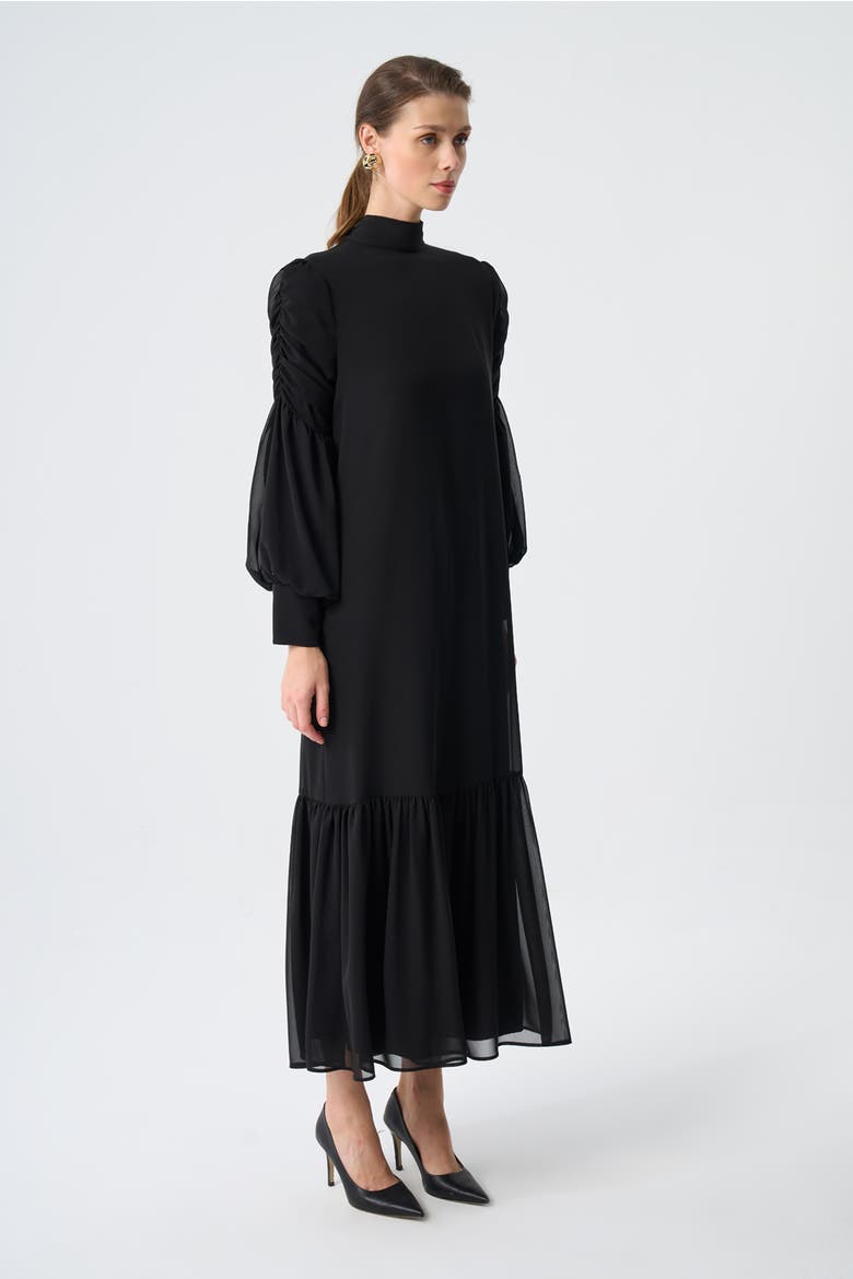 Draped Chiffon Dress, Alternate, color, Black