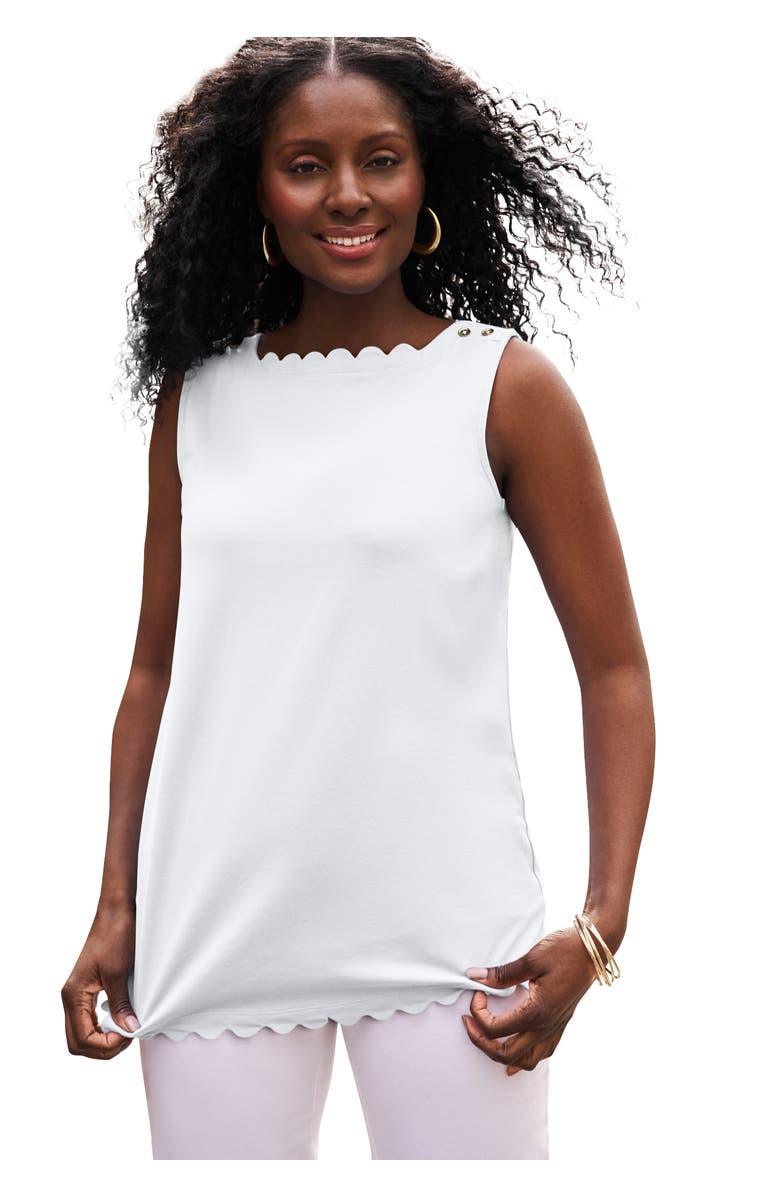 Jessica London Sleeveless Scallop Boatneck Tee, Main, color, White
