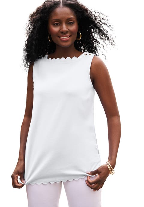Sleeveless Scallop Boatneck Tee