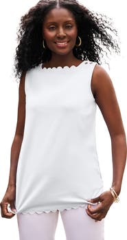 Jessica London Sleeveless Scallop Boatneck Tee