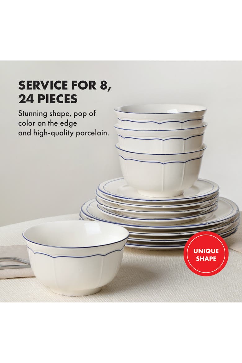 Victory 24-Piece Porcelain Dinnerware Set, Colored Rim, Alternate, color, Blue