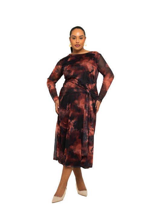 Retro Tie Dye Print Mesh Midi Dress