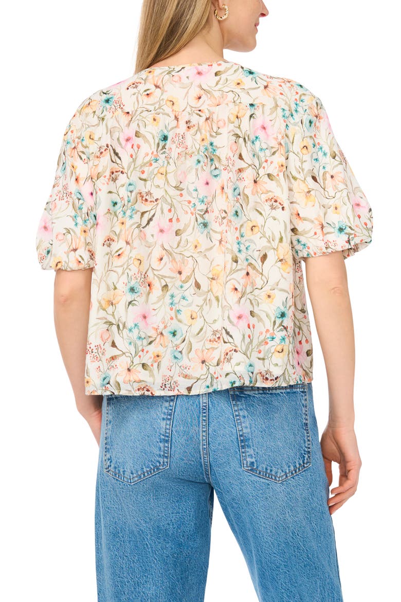Floral Puff Sleeve Top, Alternate, color, ANTIQUE WHITE