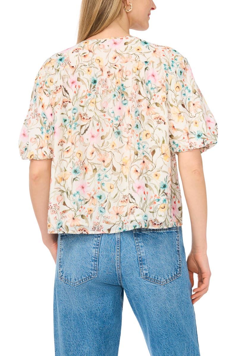 Vince Camuto Floral Puff Sleeve Top, Alternate, color, Antique White