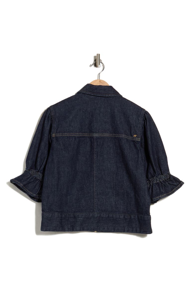 Holly Elbow Sleeve Zip Denim Jacket, Alternate, color, INDIGO NOIR