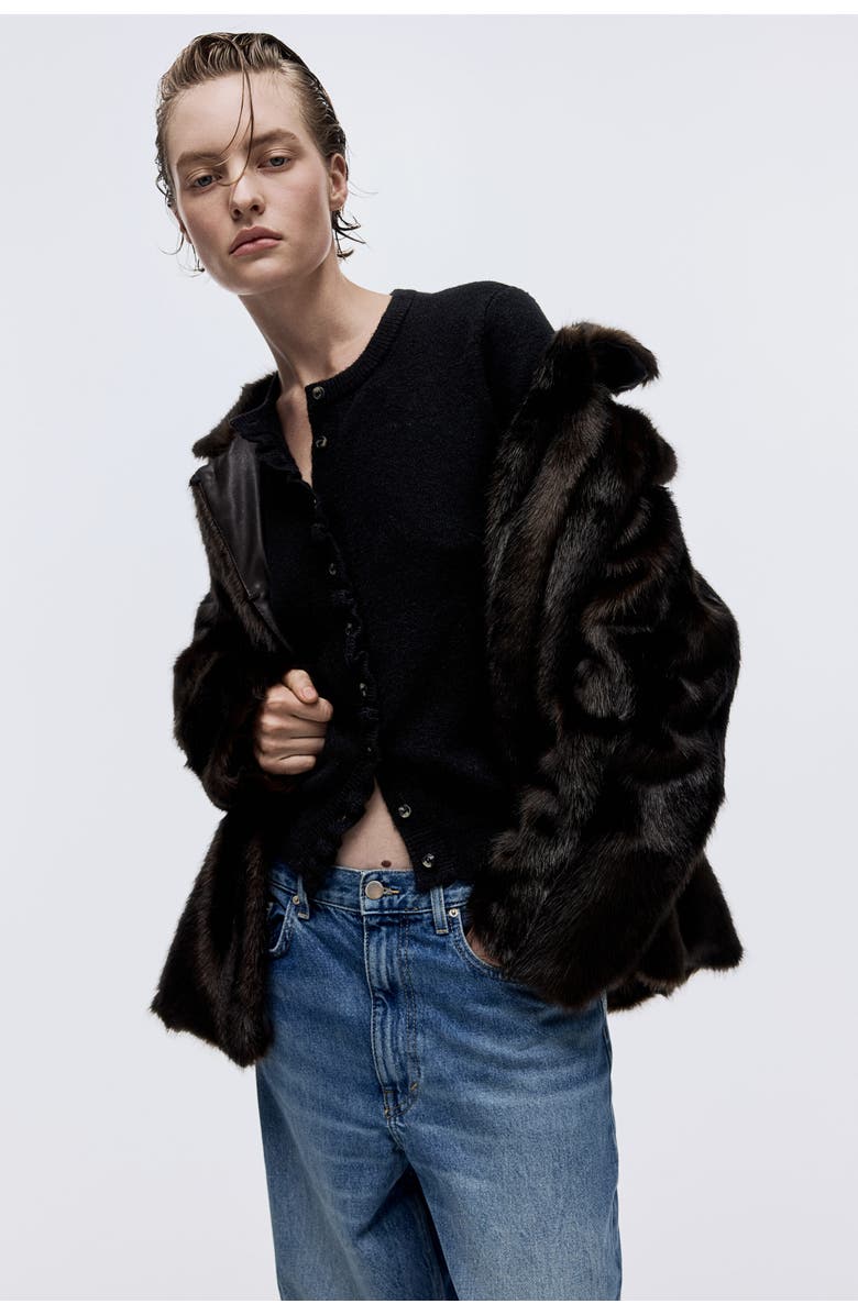 H&M Frill-trimmed Cardigan, Alternate, color, Black