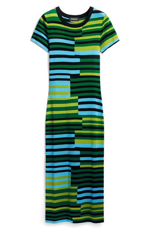 Desigual Disconnected Stripe Knit Dress In Green/blue Multi