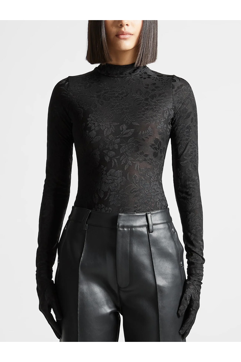 Ivy Jacquard Bodysuit with Gloves, Alternate, color, Black
