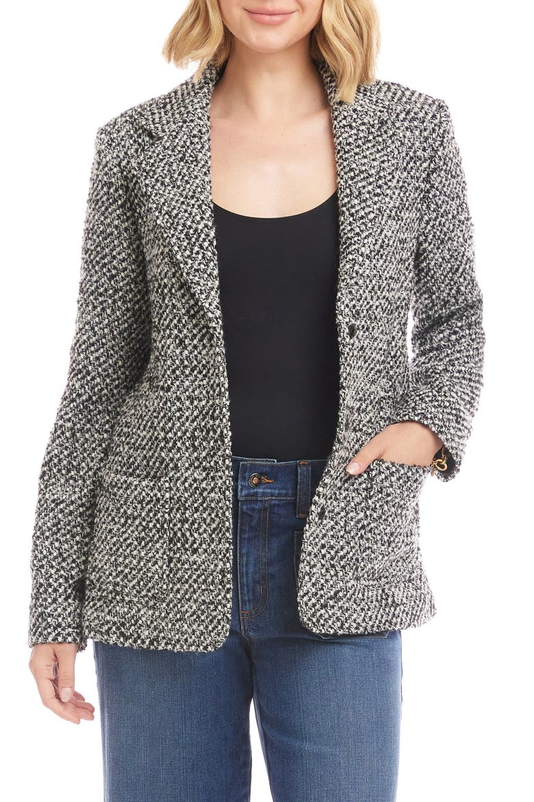 Tweed Blazer, Main, color, BLACK W/ OFF WHITE