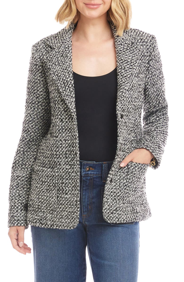 Karen Kane Tweed Blazer, Main, color, Black W/ Off White