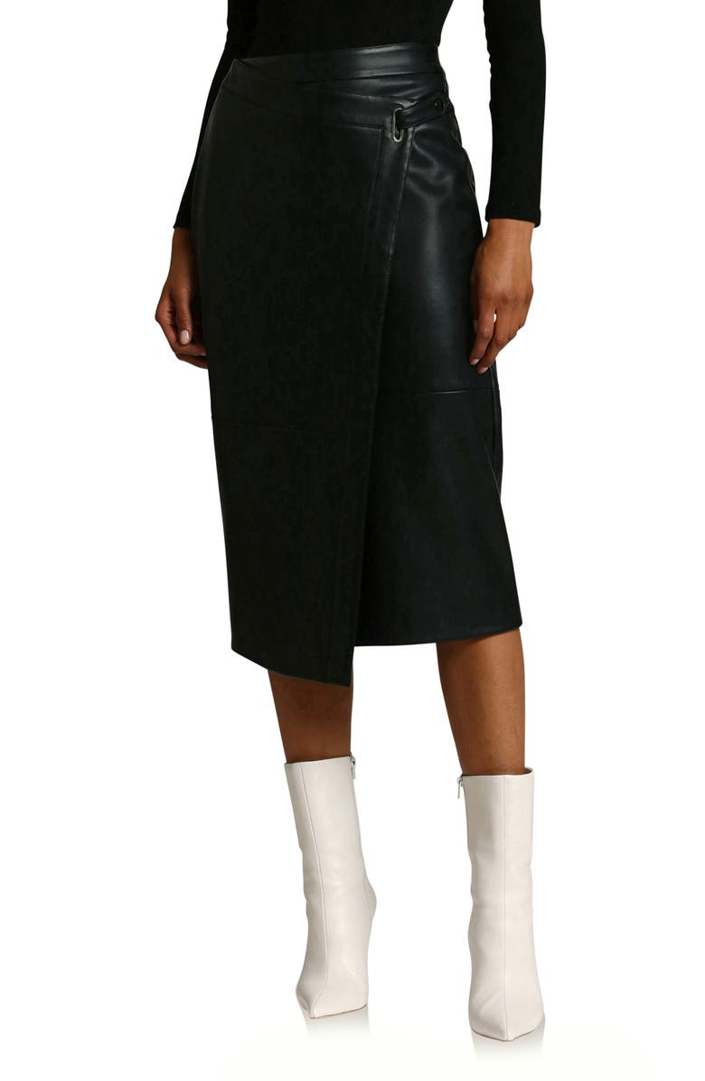 Avec Les Filles Faux-Ever Leather<sup>™</sup> Midi Wrap Skirt, Main, color, 
