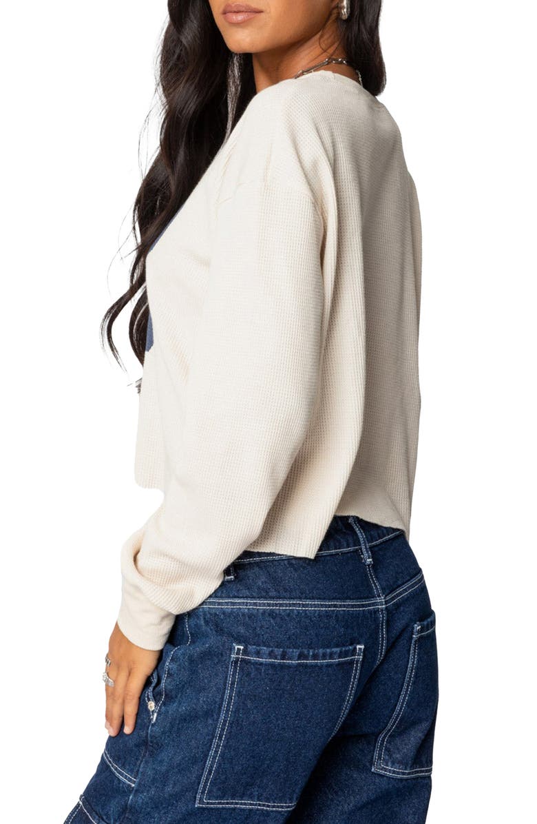 EDIKTED 88 Crop Long Sleeve Waffle Knit Top, Alternate, color, Cream