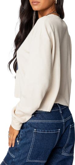 88 Crop Long Sleeve Waffle Knit Top