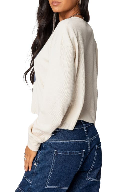 Edikted 88 Waffle Long Sleeve T-shirt In Cream