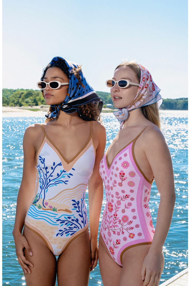 Pink Garden Reversible V-Neck One-Piece Swimsuit, Alternate, color, Pink