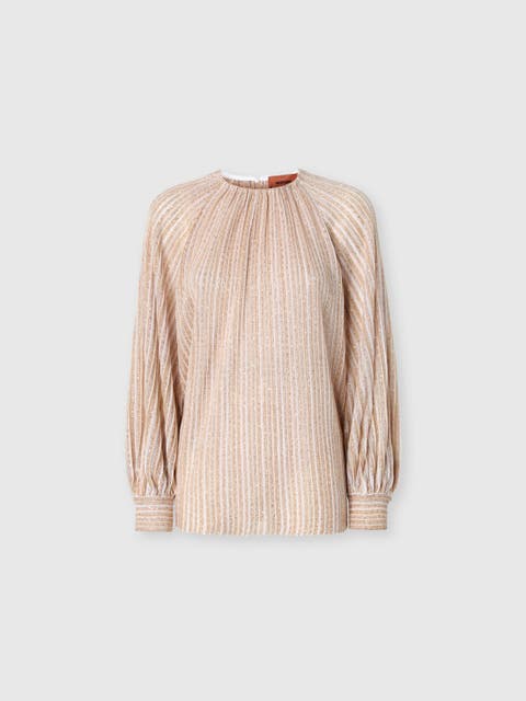 Flared Crew Neck Sweater With Lamé Stripes