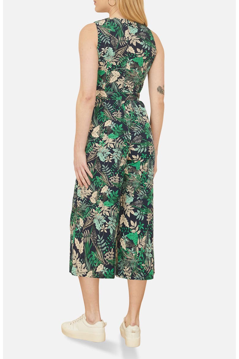 Sleeveless Leaf Print Culotte Jumpsuit, Alternate, color, Navy