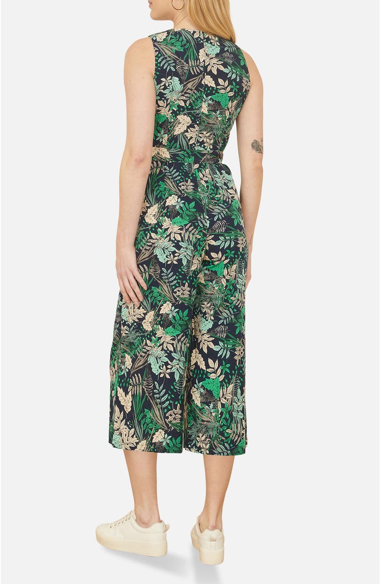 Yumi Sleeveless Leaf Print Culotte Jumpsuit, Alternate, color, Navy
