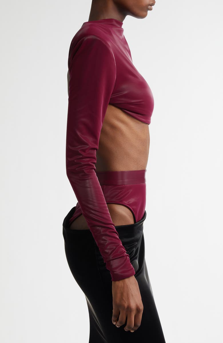 LaQuan Smith Portrait Neck Faux Leather Bolero, Alternate, color,