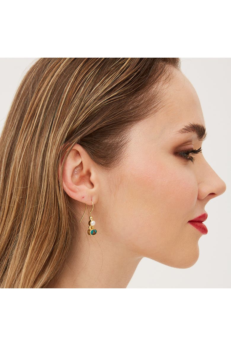 Authentic Turquoise Sterling Silver Drop Gold Plated Earring, Alternate, color, Gold