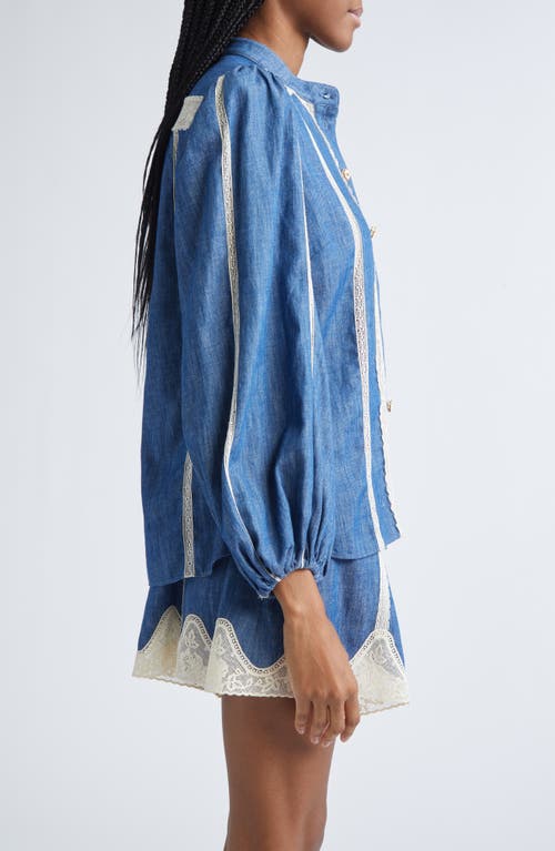 Zimmermann Awaken Lace Trim Denim Shirt In Blue