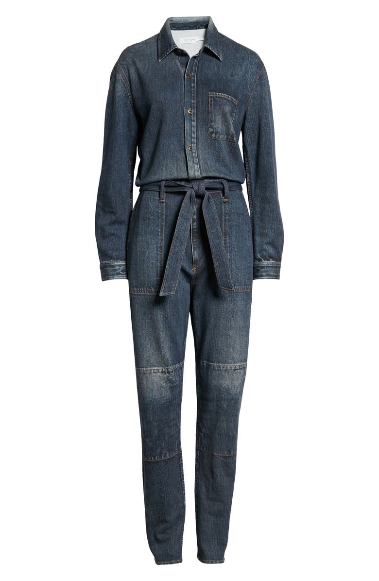 rag & bone Miramar Belted Cotton Denim Jumpsuit, Alternate, color, 