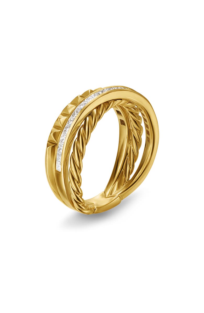 David Yurman Crossover Trio Three-Row Ring in 18K Yellow Gold & Diamonds, 8mm, Alternate, color, 18K Gold - Size 7